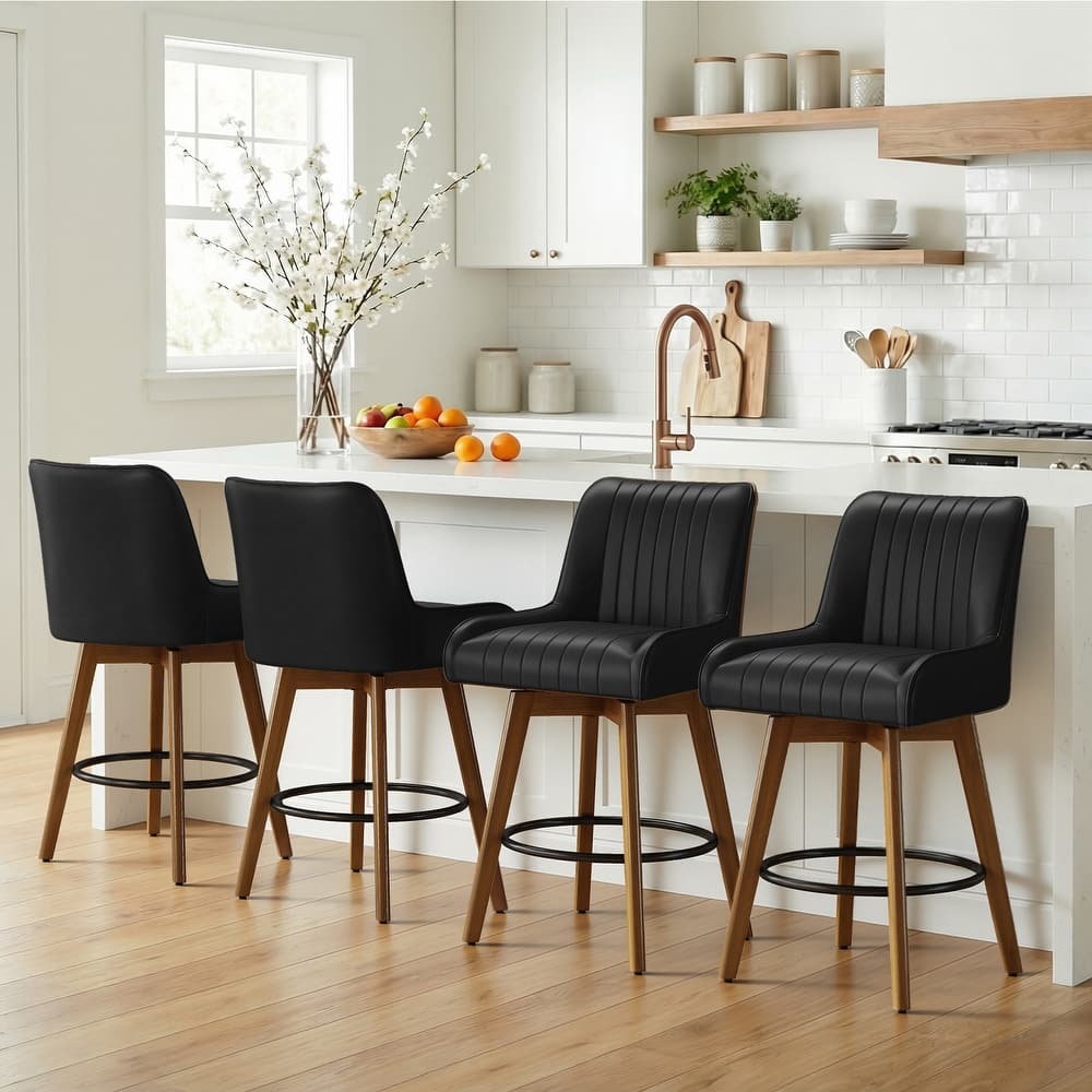 26" Faux Leather Upholstered Wood Swivel Counter Stool Set of 3 or 4 - 38.8"H x 20.5"W x 21.7"D