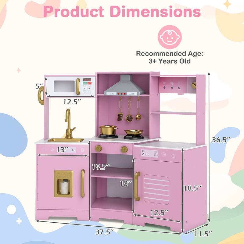 Costway Pretend Play Kitchen for Kids Toddler Aged 3+ Wooden Toy Set - See Details