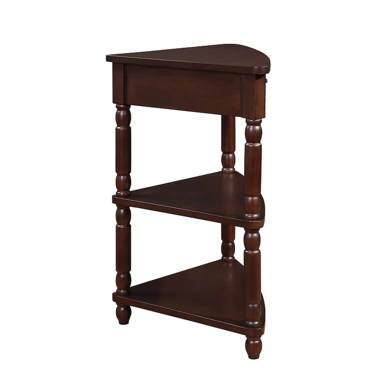 3 Tier Rack Corner Table Small Side Table Sorage End Corner Table with Drawer, Safe Rounded Corner Design and Solid Wood Legs