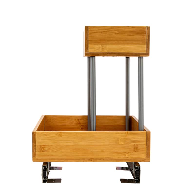 Household Essentials 2-Tier Bamboo Pull-Out/Slide-Out Storage Organizer - 18.0"L x 11.5"W x 15.5"H