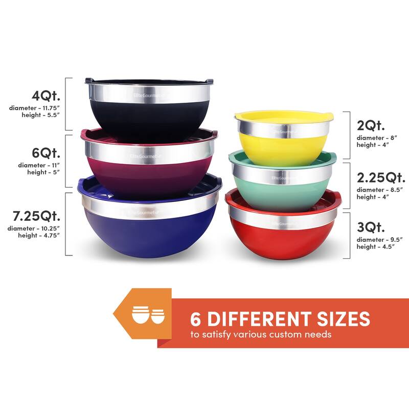 Elite Gourmet 12PC Colored Mixing Bowl