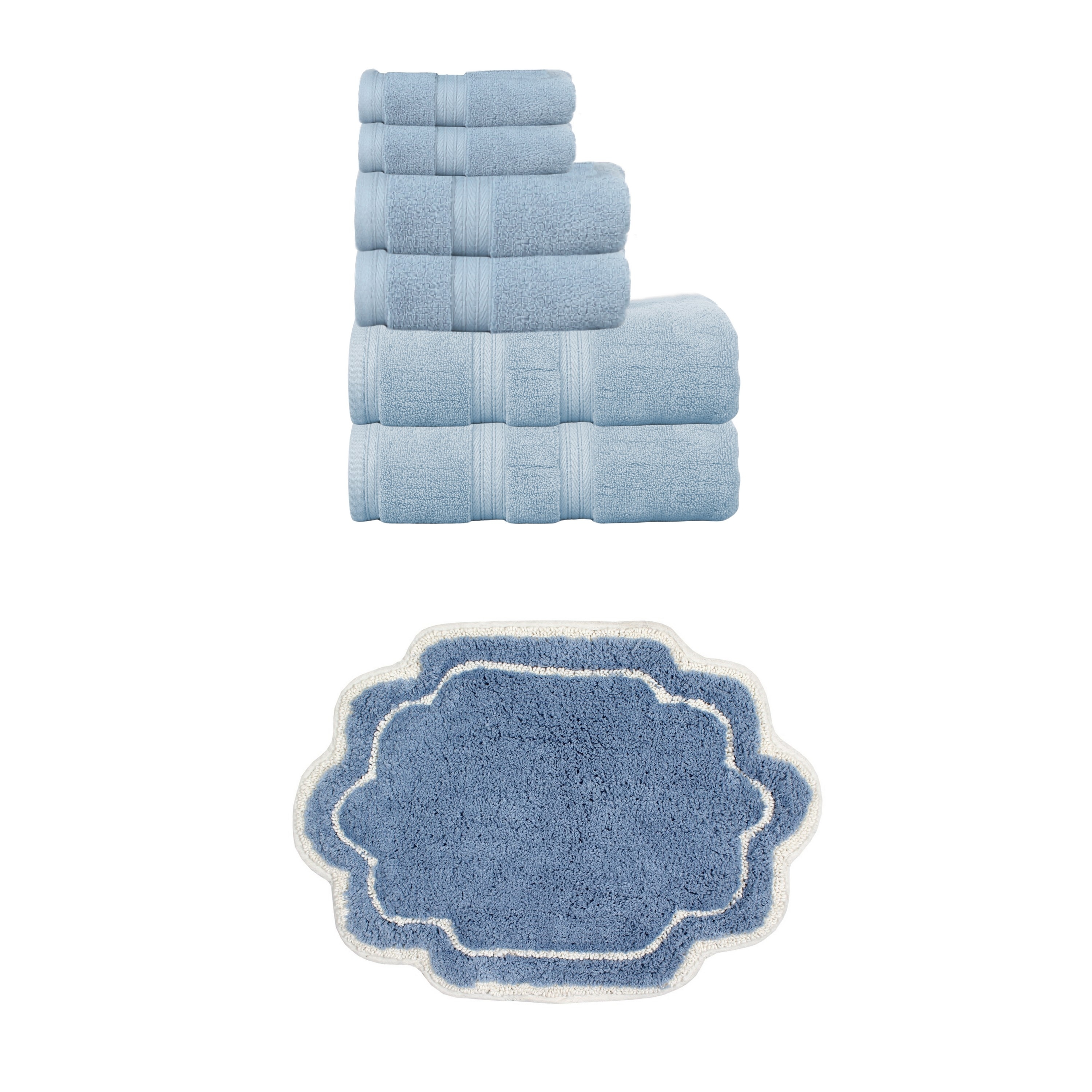 Home Weavers Allure Collection 100% Soft Cotton 6 Pc Towel Set & 1 Pc 17x24" Bath Rug, Machine Washable & Non Slip (Set of 7)