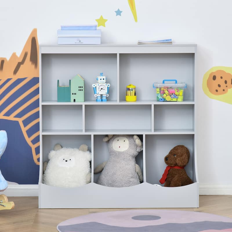 Multi-Compartment Storage Cabinet for Kids with Fabric Drawers and Shelves Ideal for Toys Books and Clothes - Grey