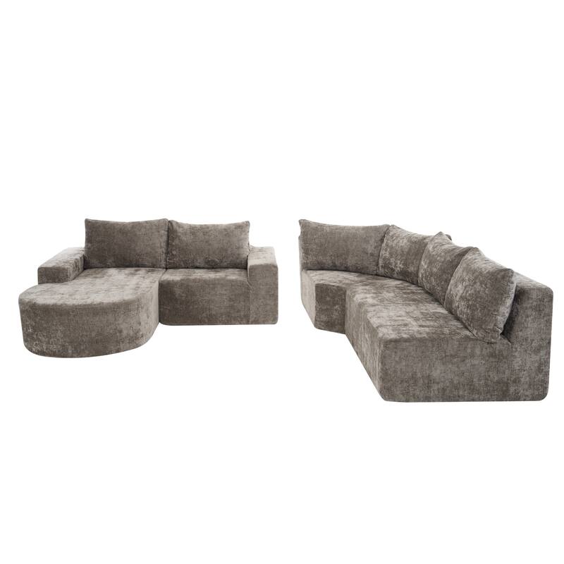 Chenille U-shaped Sofa, Cloud Sectional Sofa Set Upholstered Deep Seat Couches with 6 Pillow Recliner Sofa for Living Room