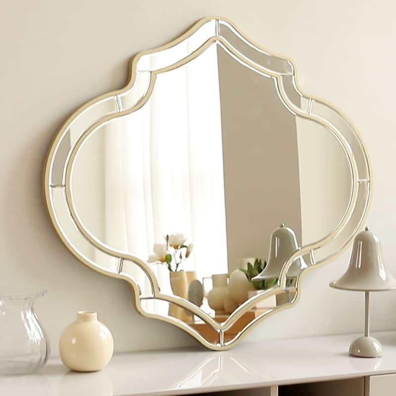 Scalloped Edge Silver Wall Decor Mirror for Hallway, Living Room - 35"x32"x1" - Silver & Light Golden