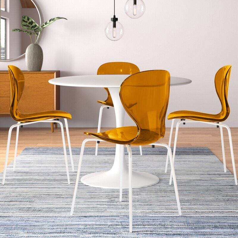 5-Piece Dining Set with 35-Inch Round Dining Table and 4 Side Chairs in White Stainless Steel