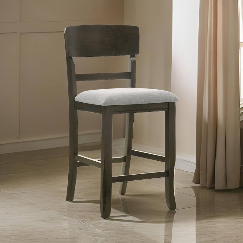 Kimberly 24 Inch Counter Height Chair Set of 2, Black Wood, Gray Fabric