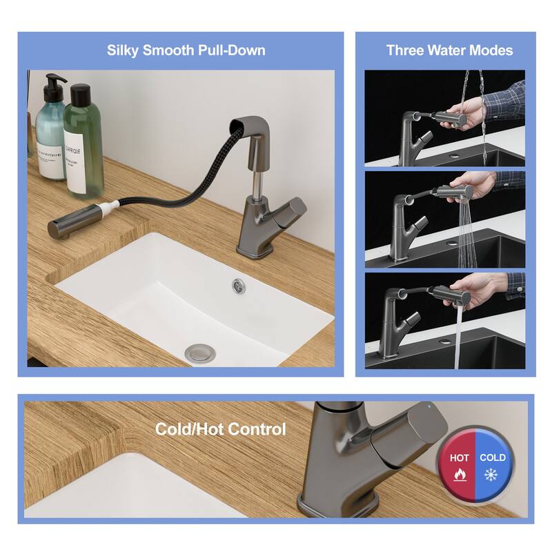 Pull-Down Bathroom Sink Faucet with Three Water Modes