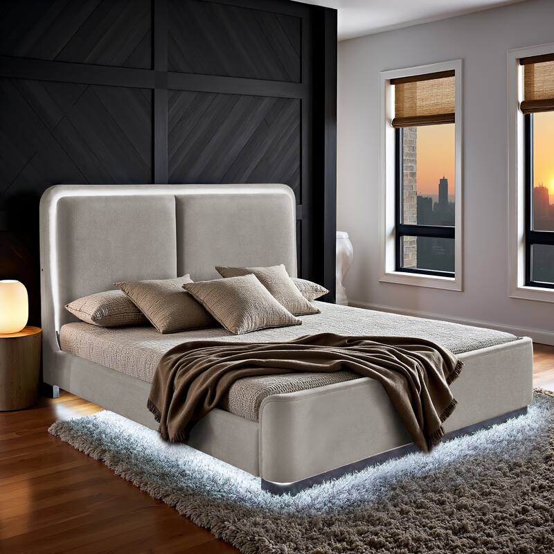 Noe Fabric Upholstered LED Platform Bed by iNSPIRE Q Modern - Grey - King