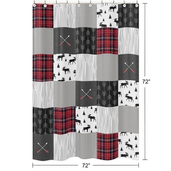 Sweet Jojo Designs Grey Black Red Woodland Plaid and Arrow Rustic Patch Collection Bathroom Fabric Bath Shower Curtain Bed Bath Beyond 21218619