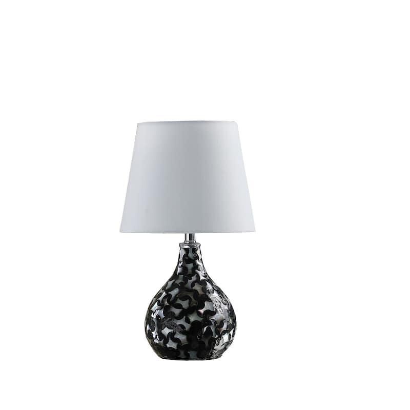 Black Resin Geometric Table Lamp with White Linen Globe Shade - 6.75” x 6.75” x 11.5” (D x W x H) - Black-White