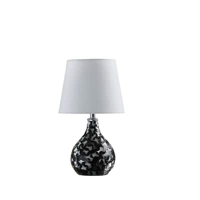 Black Resin Geometric Table Lamp with White Linen Globe Shade - 6.75” x 6.75” x 11.5” (D x W x H)