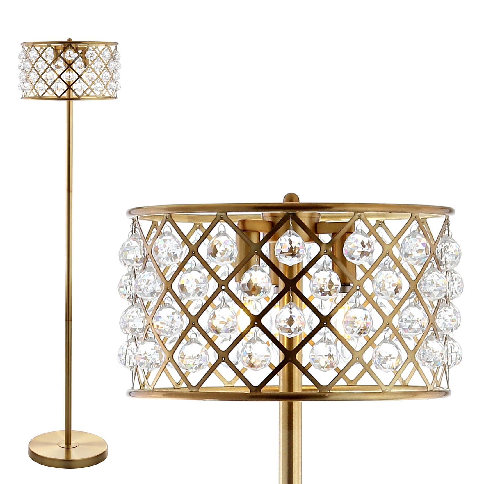 JONATHAN Y Juliette 60" Crystal/Metal LED Floor Lamp, Brass Gold/Clear