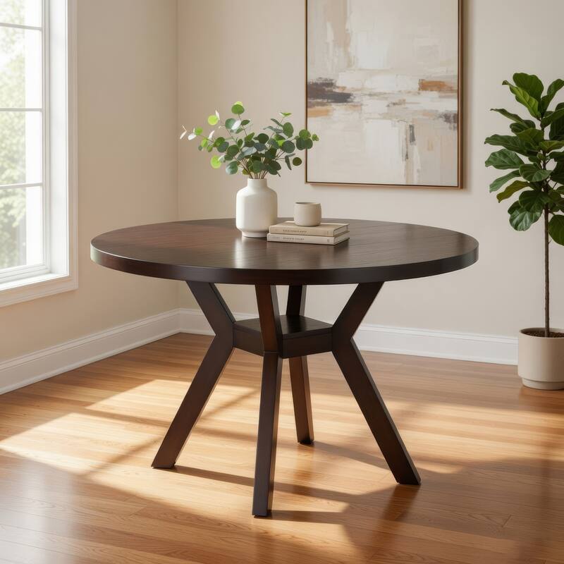 Round Wooden Dining Table, Espresso Brown