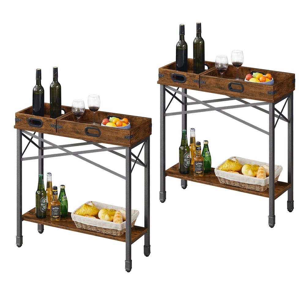 VECELO (Set of 2) Industrial Console Table with 2 Storage Trays