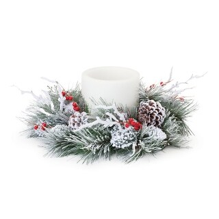 20.5" Flocked Pine with Berry Artificial Christmas Candle Ring