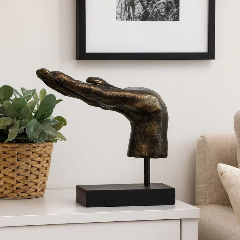 Lizzy Tabletop Decorative Hand Sculpture, Black, Bronze Resin 14 Inch
