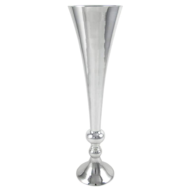 Silver Metal Flute Trumpet Tabletop Flower Vase Decorative Centerpiece 20in