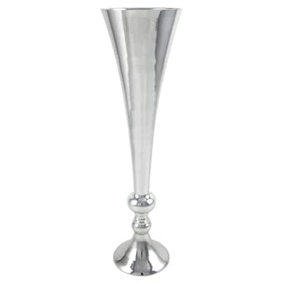 Silver Metal Flute Trumpet Tabletop Flower Vase Decorative Centerpiece 20in
