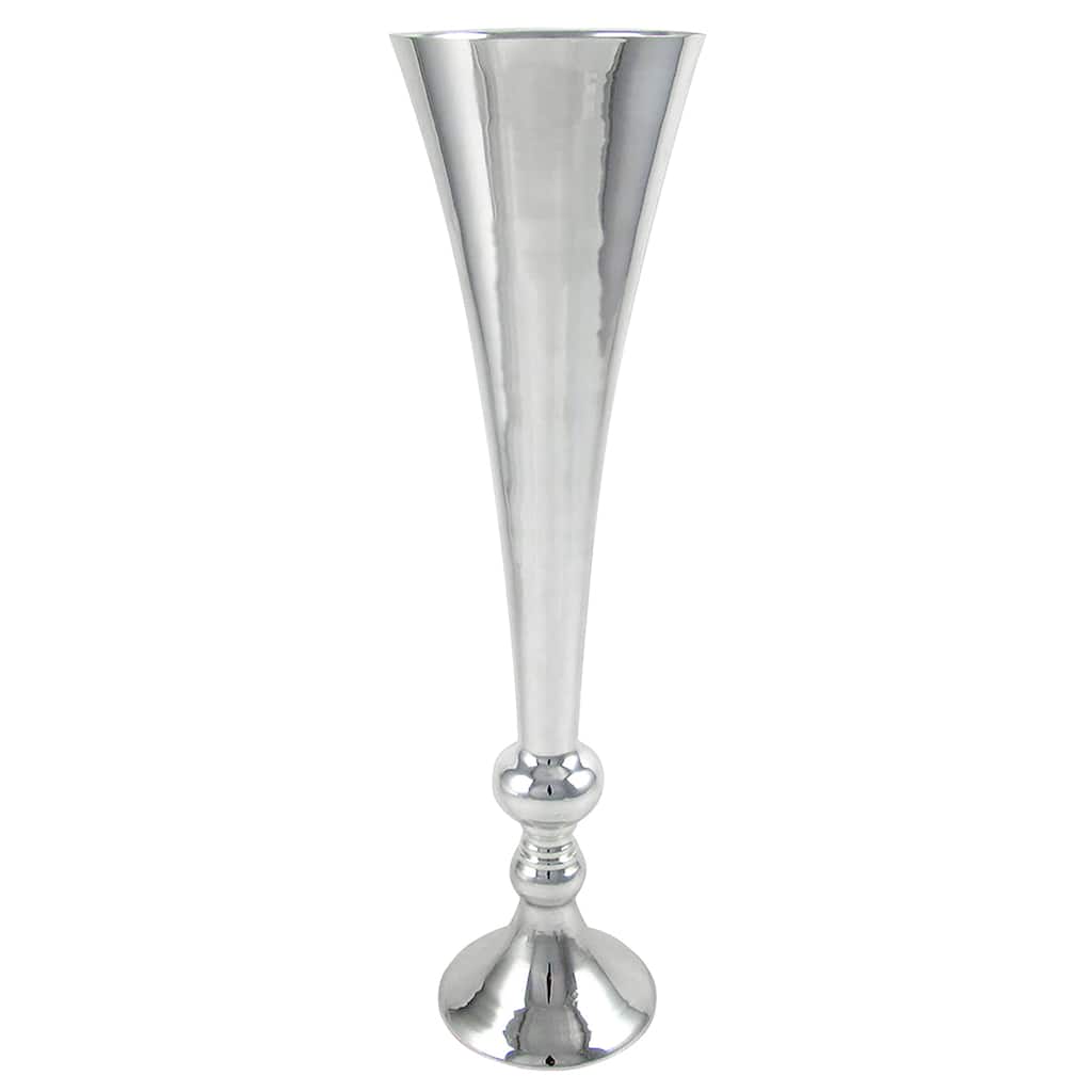 Silver Metal Flute Trumpet Tabletop Flower Vase Decorative Centerpiece 20in
