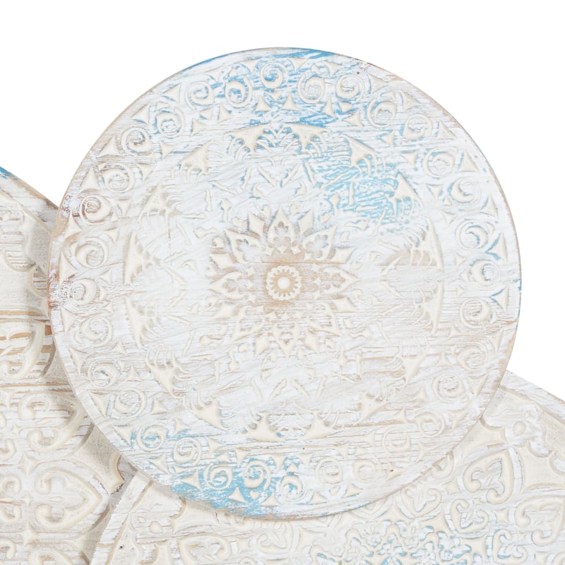 White Wood Intricately Carved Floral Home Wall Decor with Mandala Design