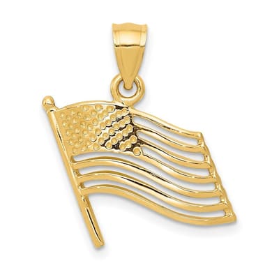 Curata 14k Yellow Gold 18" 23x15mm Cut-out Polished American Flag Pendant Necklace