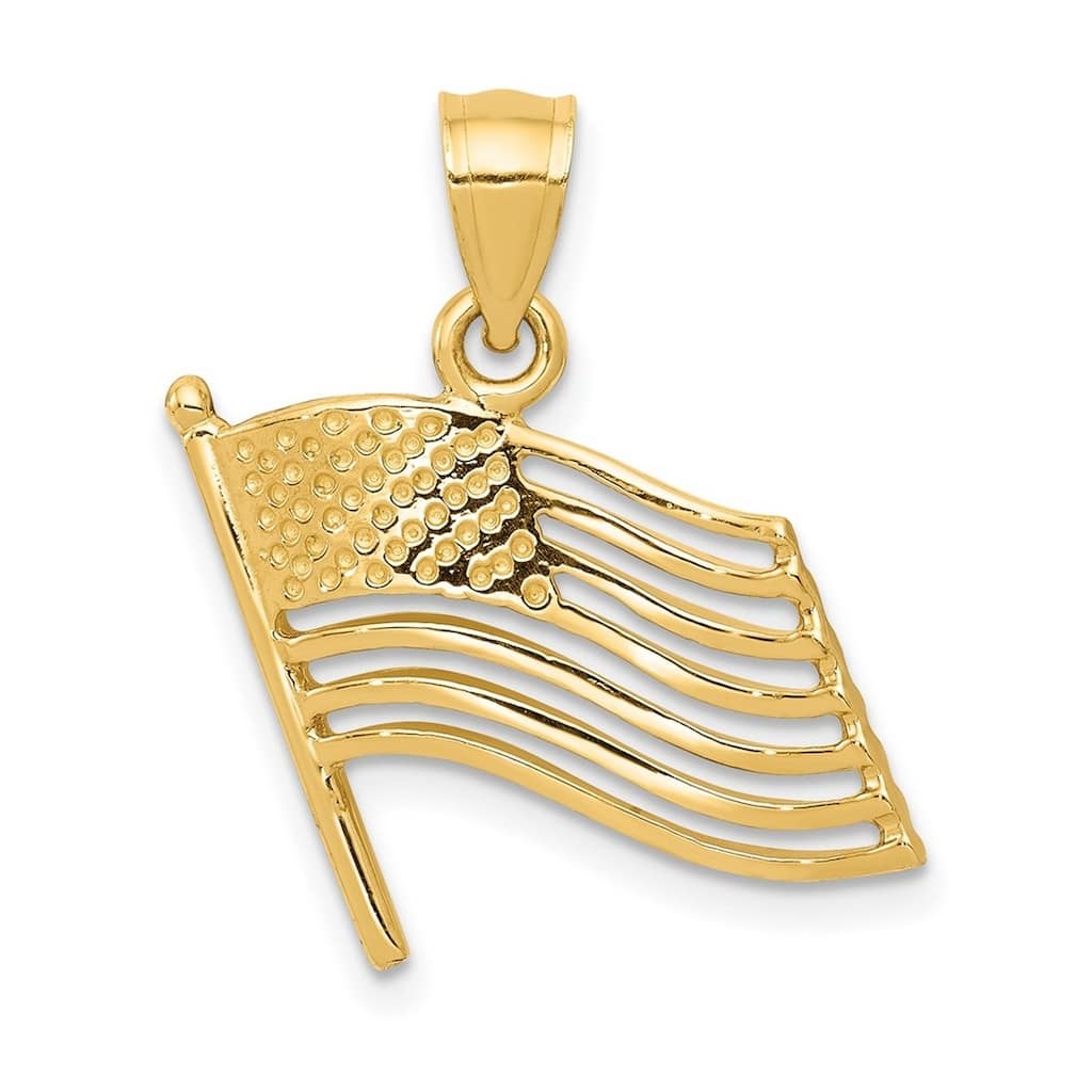Curata 14k Yellow Gold 18" 23x15mm Cut-out Polished American Flag Pendant Necklace