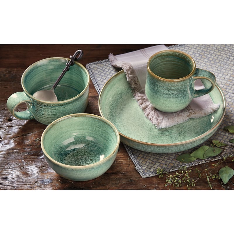 Reactive Glaze Dinner Plate 10 inch Celadon Ceramic 36oz Dishwasher Safe Everyday Dining Plates