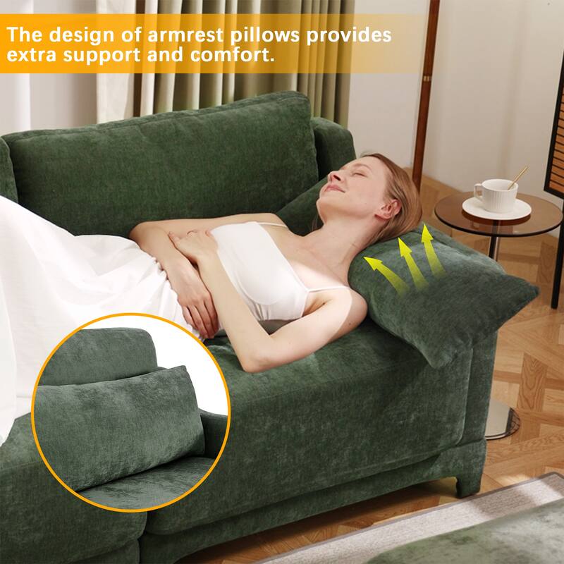 105.9" Chenille Ergonomic 3-Seater Sofa with 3 Movable Ottomans, Lumbar Pillow, and High-Resilience Sponge