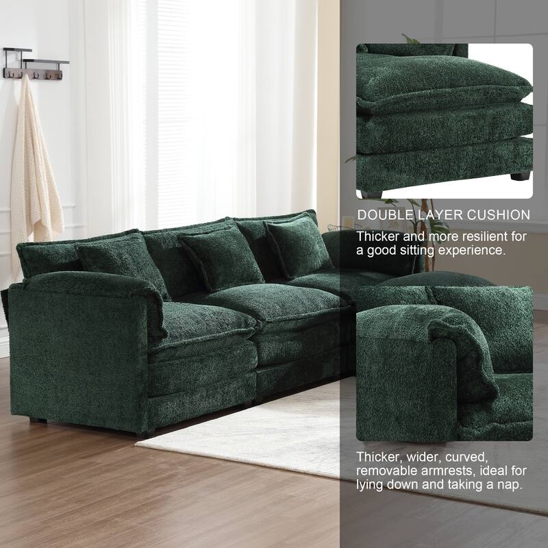 Chenille Fabric L-Shape Comfy Oversized three-seat Modular Sectional Sofa
