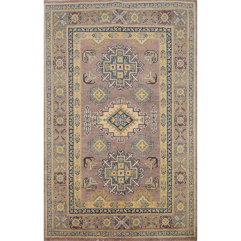 Brown Kazak Foyer Rug Hand-Knotted Wool Carpet - 2'9"x 4'3"