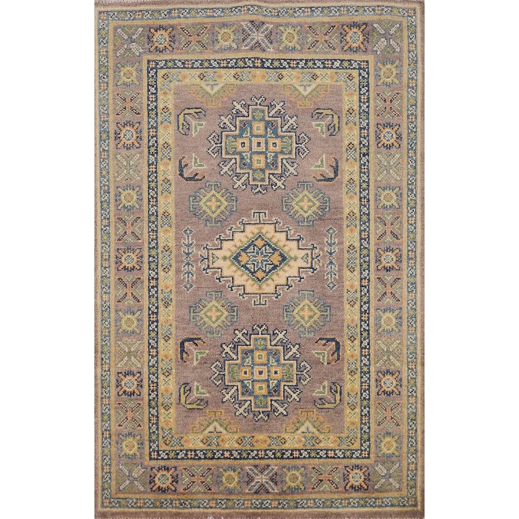 Brown Kazak Foyer Rug Hand-Knotted Wool Carpet - 2'9"x 4'3"