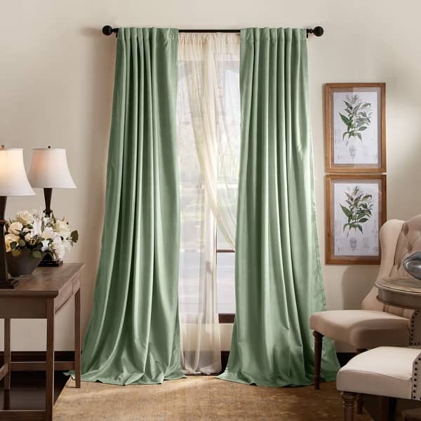 slide 19 of 20, Martha Stewart Lucca Velvet Blackout Back Tab Curtains - Panel Pair or Valance 84-inch - Green
