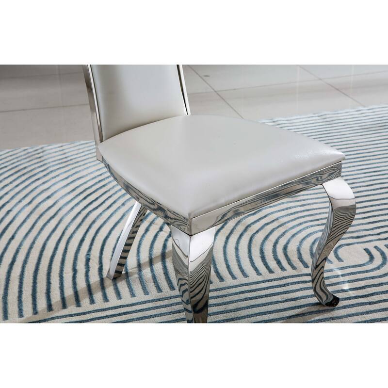Set of 2 Leatherette/Velvet Unique Design Backrest Dining Chair with Stainless Steel Legs