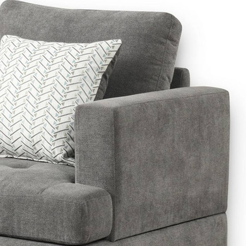 Lae 35 Inch Sofa Chair, 1 Throw Pillow, Tufted, Gray Chenille Upholstery