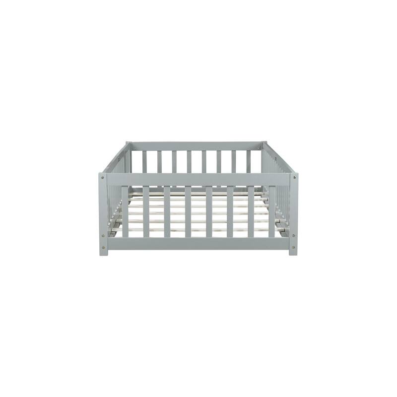 Twin Size Floor Bed with Fence and Door