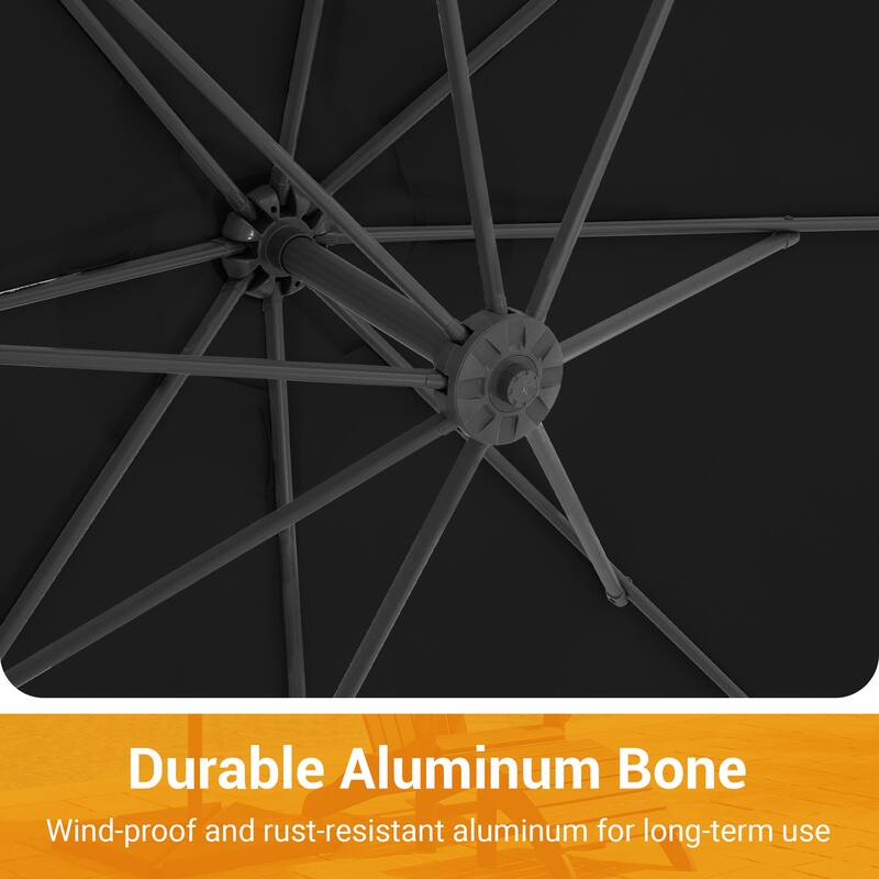 10 ft Steel Crank-lift Cantilever Umbrella With Weighted Base