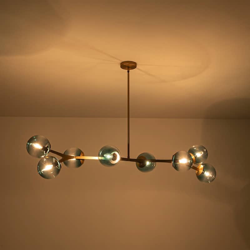 8 - Lights Modern Sputnik Linear Bubble Chandelier With Globe White Glass Shades