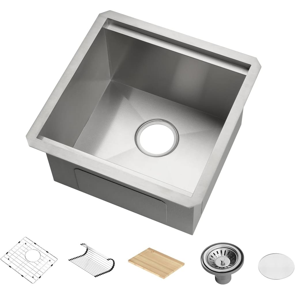 Lefton 17"x17" Stainless Steel Single Bowl Kitchen Bar Sink, Undermount Workstation Sink for RV, 10" Deep, BS2501 - N/A