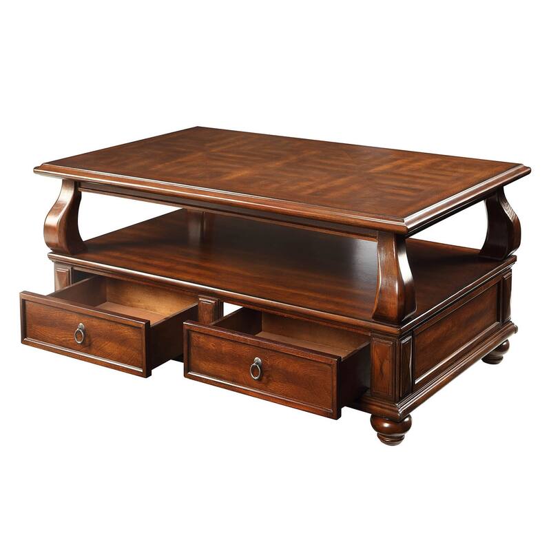 Yaztrie Walnut 4-drawer Coffee Table with Open Shelf