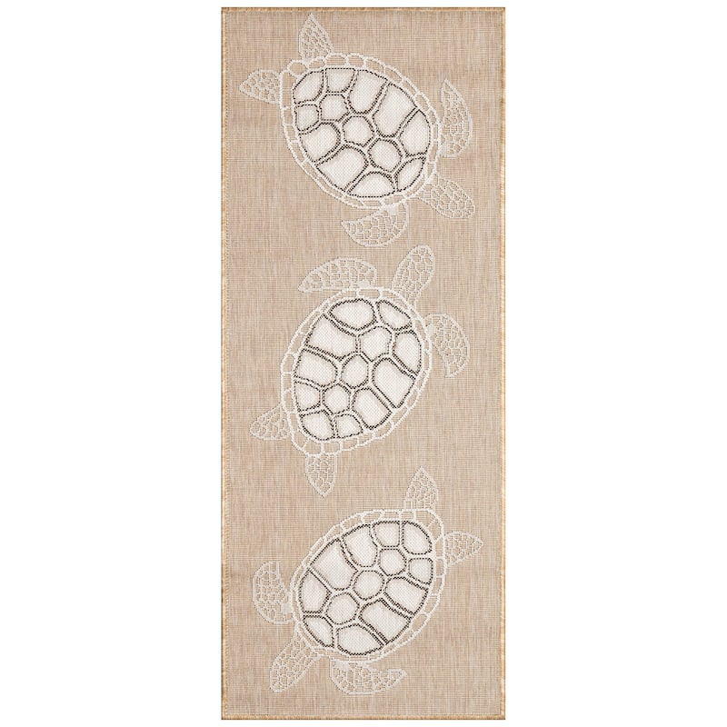 Liora Manne Carmel Collection Sea Turtles Indoor/ Outdoor Area Rug - 1'11" x 4'11" - Sand