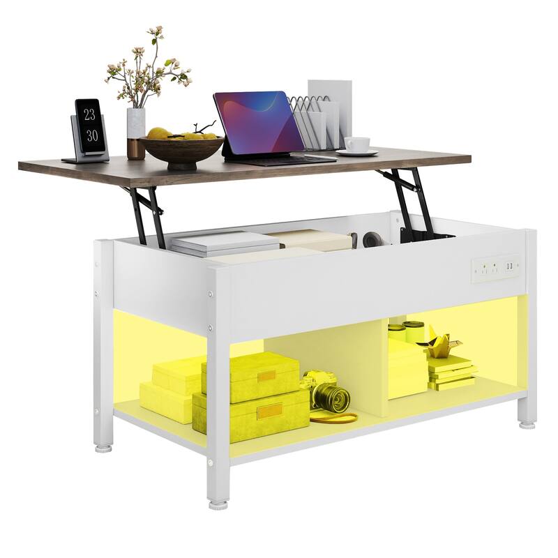 Lift Top Coffee Table with RGB Light - White