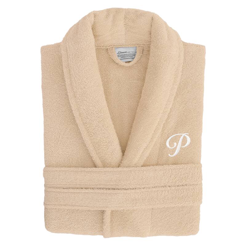 Authentic Hotel Spa Unisex Turkish Cotton Terry Cloth Bath Robe with single letter White Script Monogram - P - L/XL