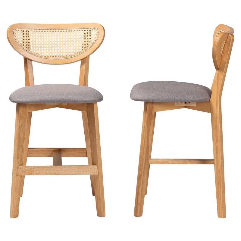 Dannell Mid-Century Modern Fabric and Wood 2-Piece Counter Stool Set
