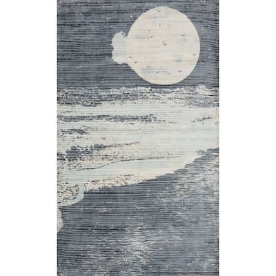 Hand Knotted Oriental Viscose Silk Carpet Modern Pictorial Greys & Charcoal Abstract Area Rug - 6' 6'' X 4' 5''