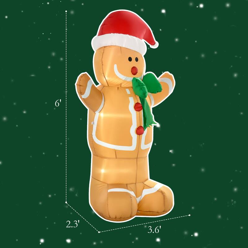 HOMCOM 6' Christmas Gingerbread Man, Large Christmas Inflatable Holiday Decoration, Gingerbread Decorations
