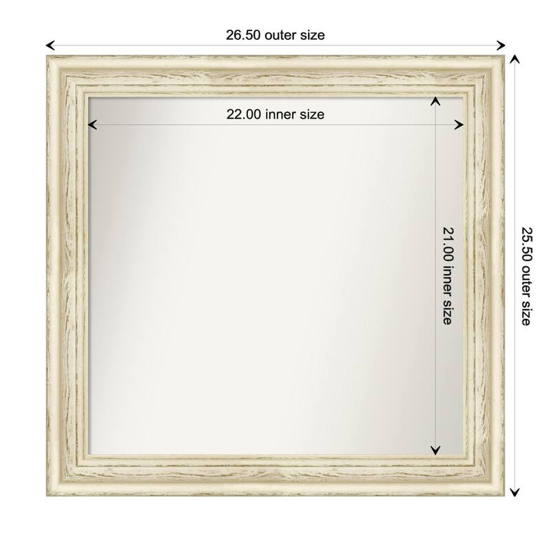 Country White Wash Framed Non-Beveled Custom Wall Mirror, Bathroom Vanity Mirror - Outer Size: 26.5 x 25.5