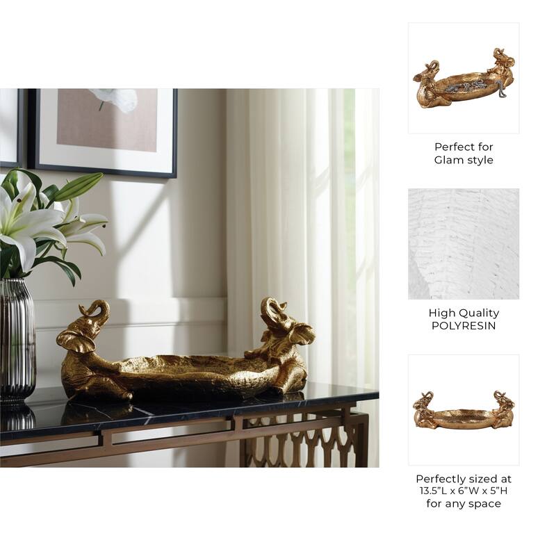 Resin Decorative Bowl Elephant Figurine Accents Glam Finish - 5" Gold - 13.5" x 6" x 5"