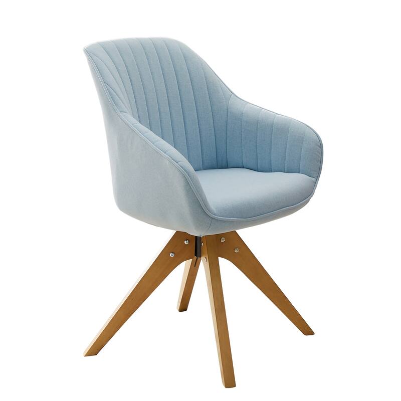 Art Leon Classical Swivel Office Accent Chair with Wood Legs - Walnut Finished Wood Legs - Light Blue Fabric