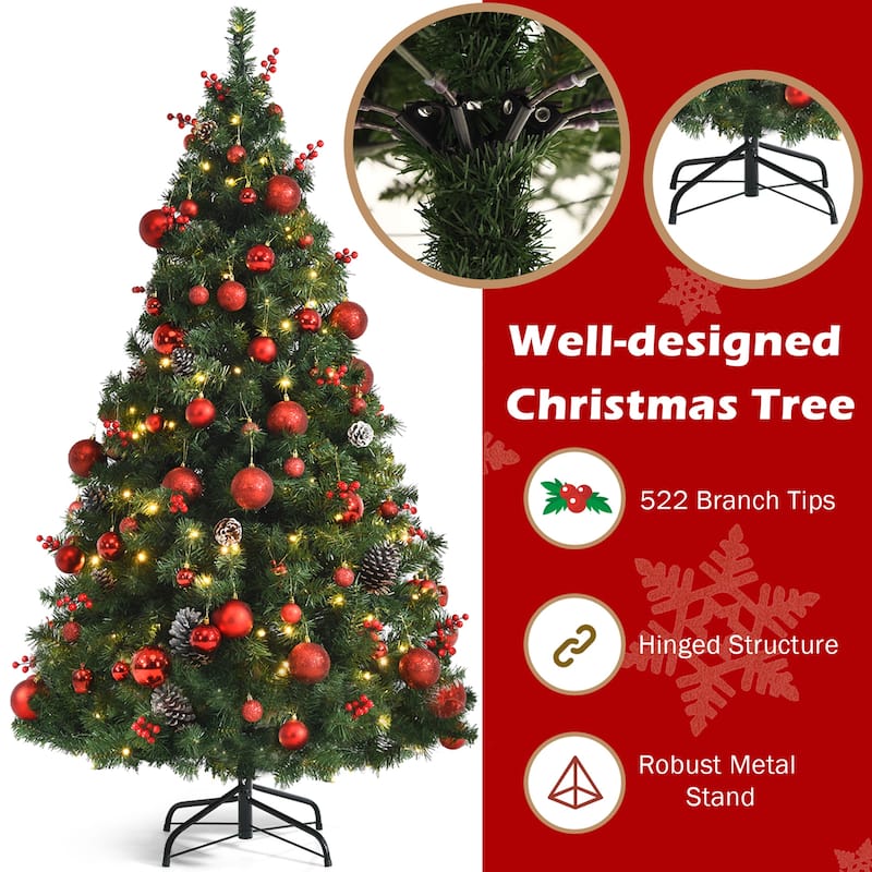 Gymax 5/6/7 FT Pre-lit Artificial Christmas Tree Hinged Xmas Tree - See Details